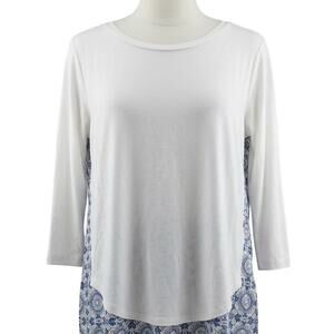 LOFT Tunic Size M Blue White Lightweight Cotton Modal Boho Prairie Hippie Flowy